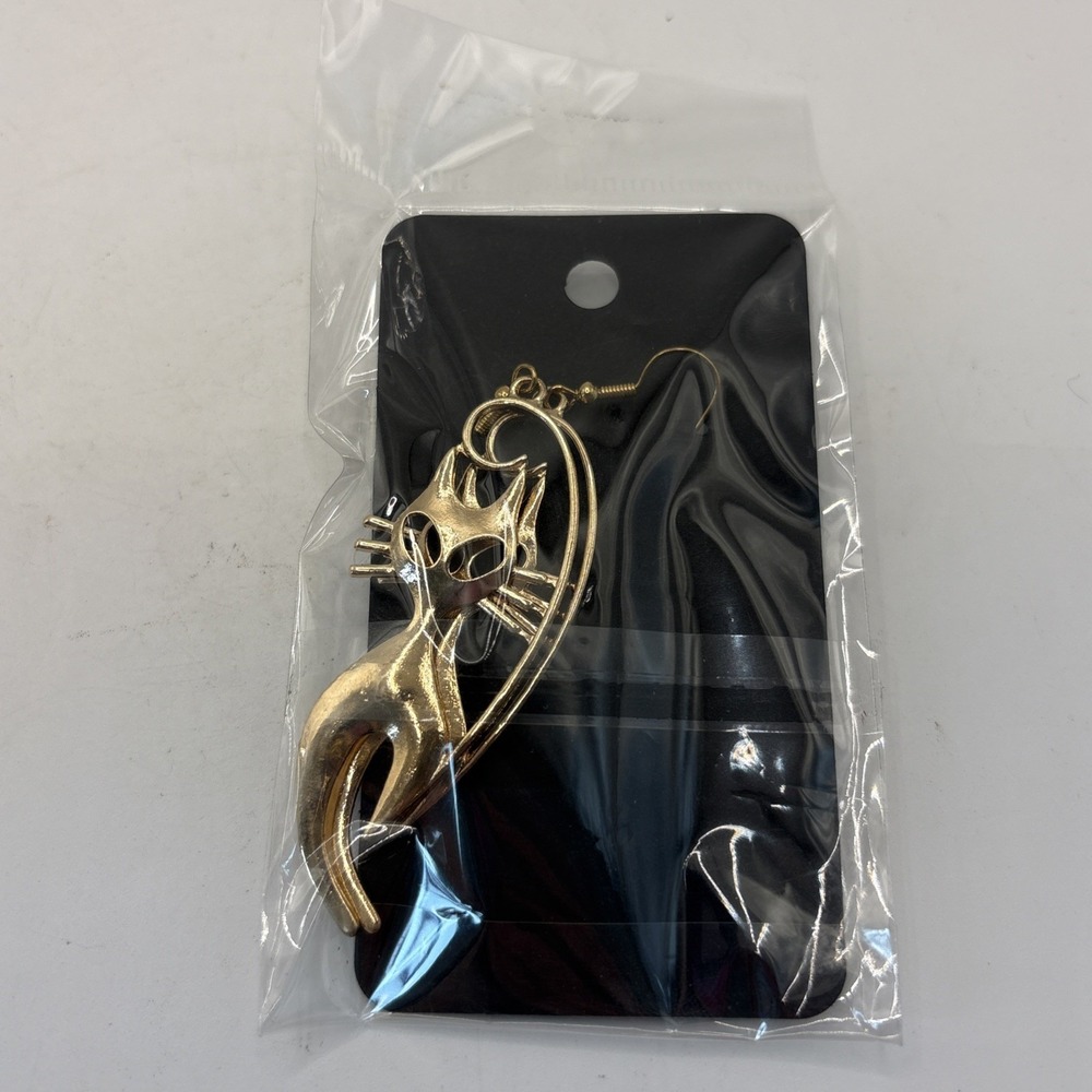 Gold Cat Drop Dangle Earrings Whimsical Kitty Jewelry Elegant Minimalist NEW